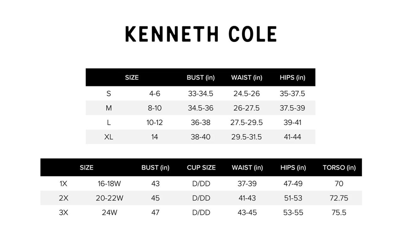 Mens dress shirt size chart kenneth cole